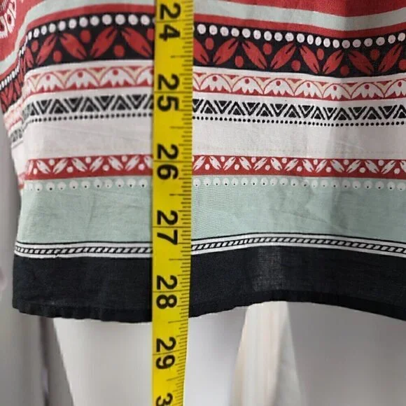 Ann Taylor Muted Red Clay Paisley Patterned Cotton Blend Bell Sleeve Top Size XL - Picture 6 of 12